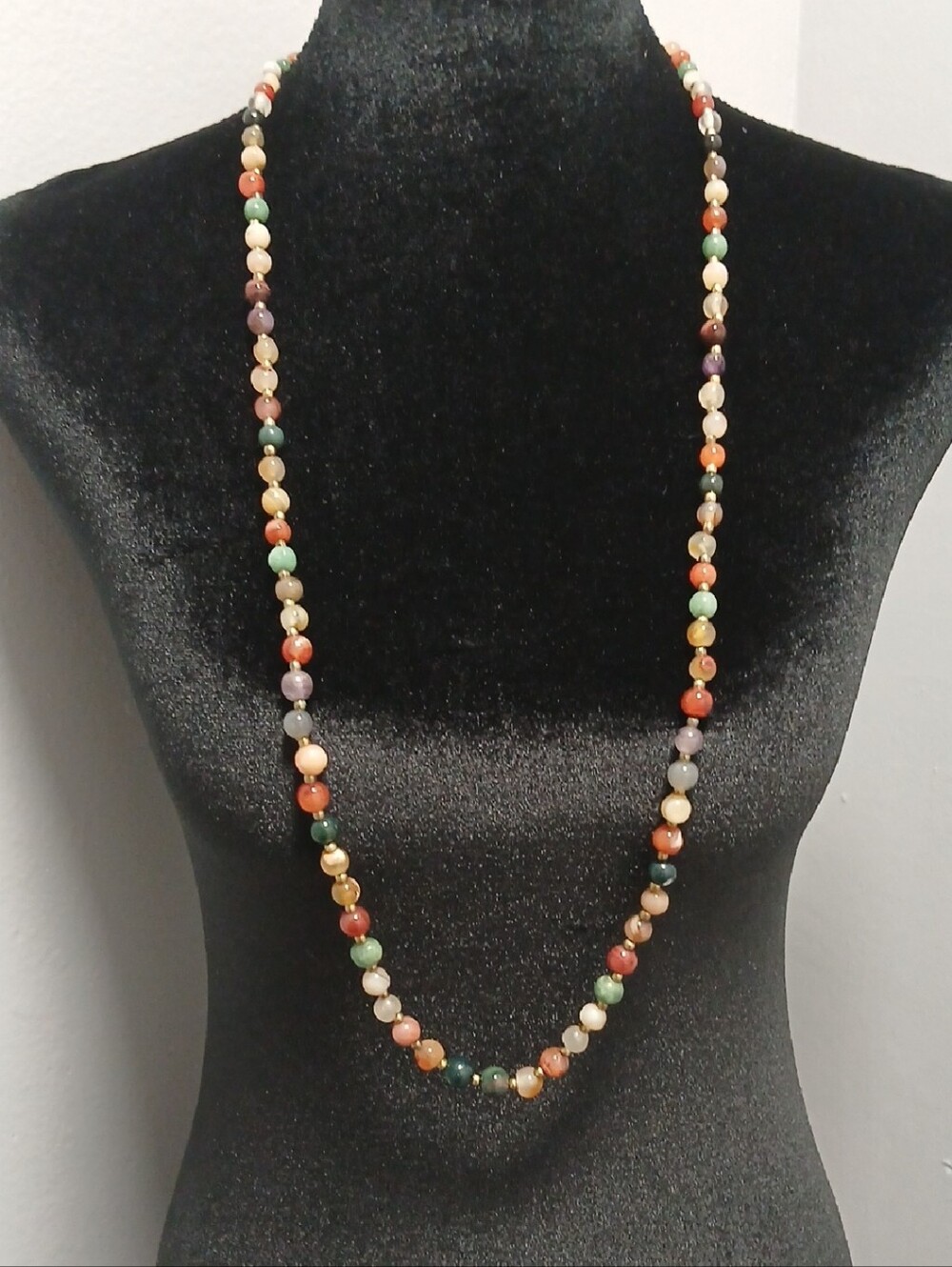Multicolor Beaded Long Necklace - Elegant Gemstone Style 37"
